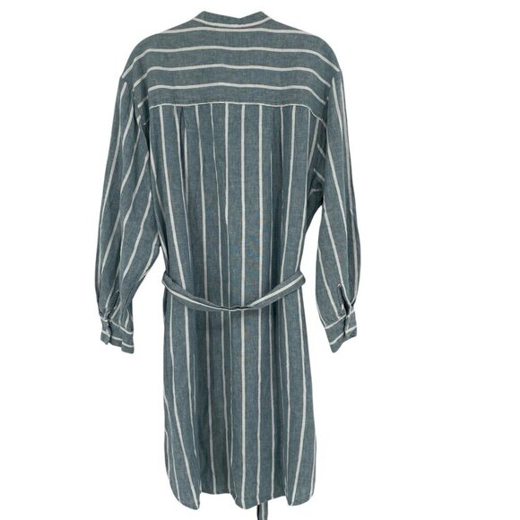 A New Day Size Large Blue Linen Rayon Button Up Shirt Dress Pockets Belted - Picture 2 of 9